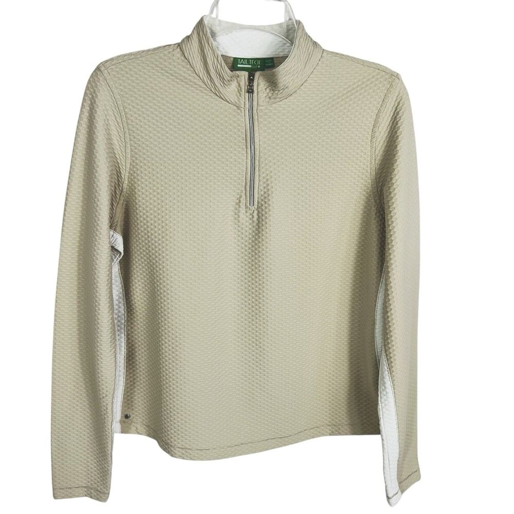 Tail Tech Golf Beige White Textured 1/4 Zip Long Sleeve Pullover Women’s Medium